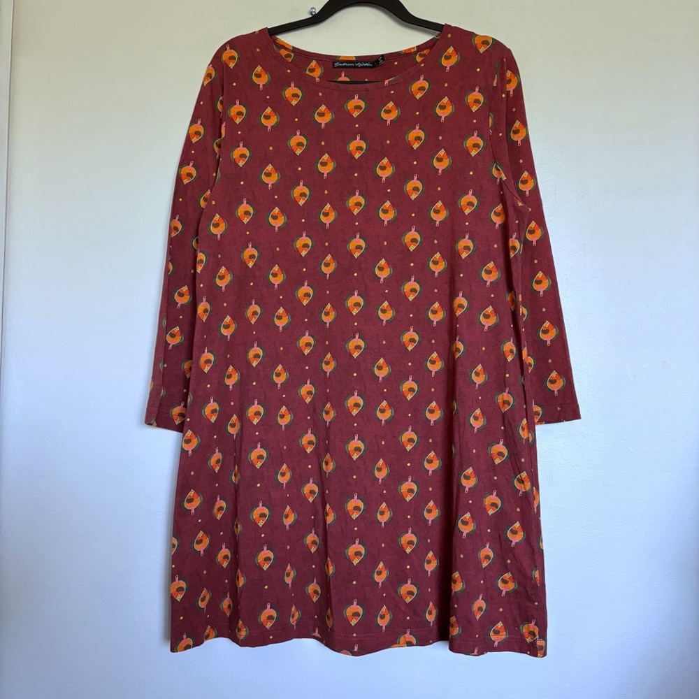 Gudrun Sjoden Floral Bud Long Sleeve Dress Size Large Organic Cotton Blend